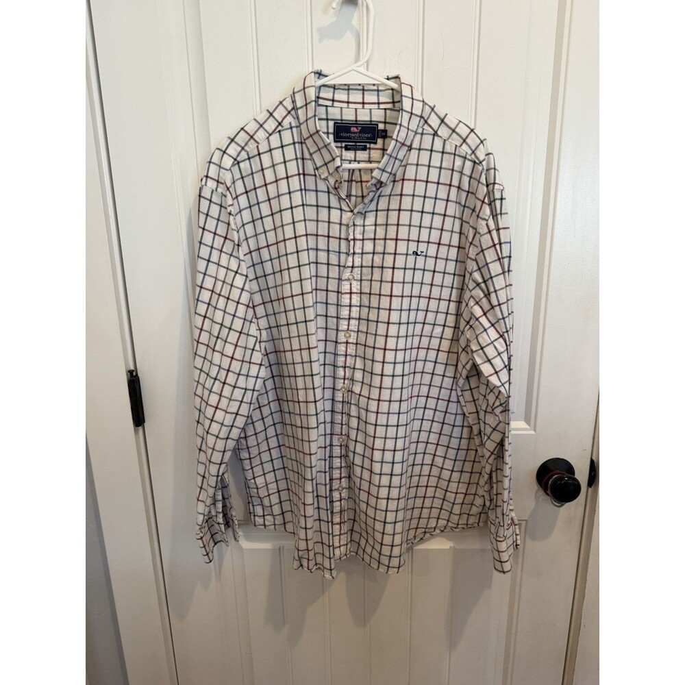 Vineyard Vines Men’s 2XL Whale Shirt Plaid 100% Cotton Button Down Preppy